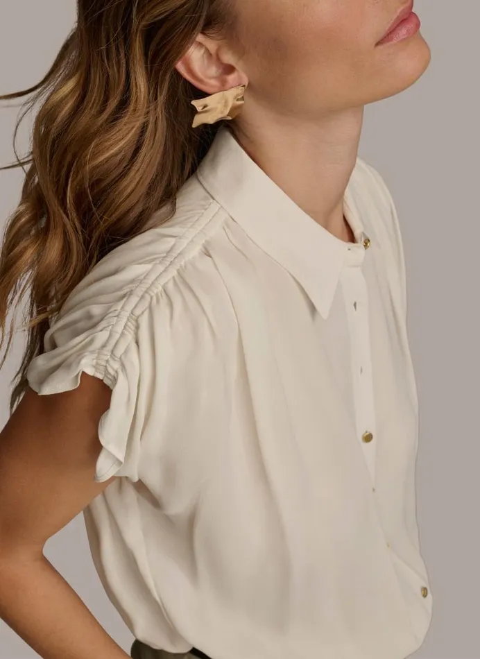 Women DROP SHOULDER BOYFRIEND BLOUSE Cream Donna Karan New York Sweaters And Tops