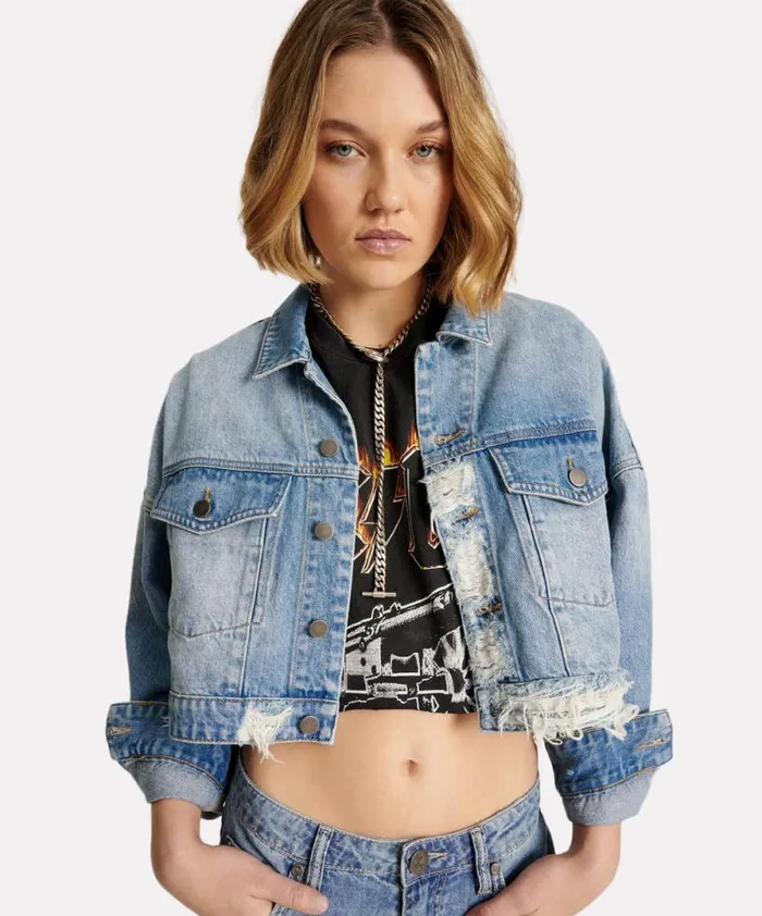 Women EAGLE STUDDED CROPPED DENIM JACKET One Teaspoon Jackets