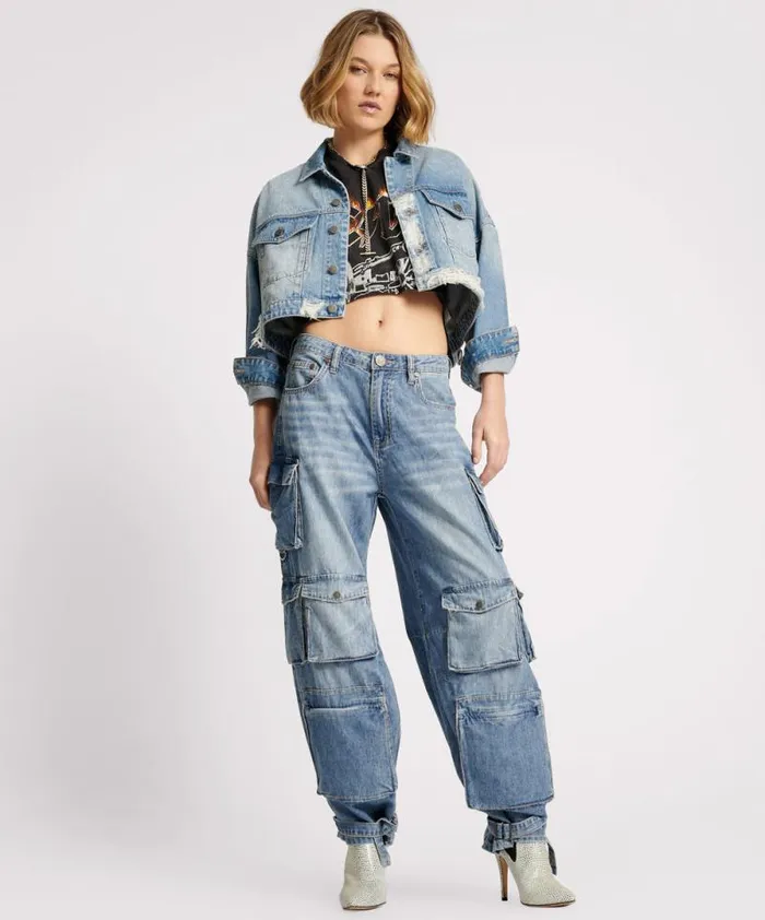 Women EAGLE STUDDED CROPPED DENIM JACKET One Teaspoon Jackets