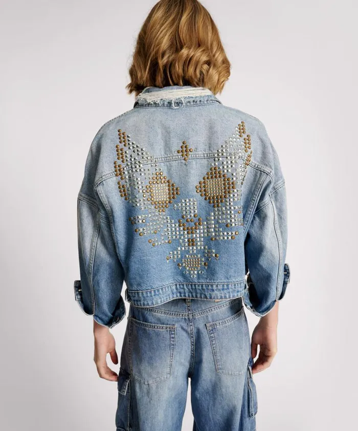 Women EAGLE STUDDED CROPPED DENIM JACKET One Teaspoon Jackets
