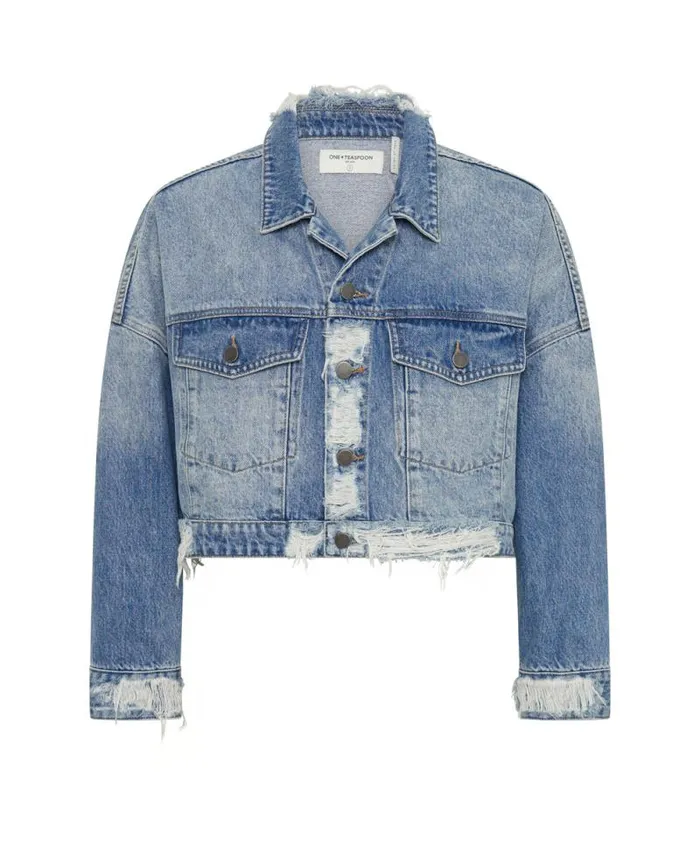 Women EAGLE STUDDED CROPPED DENIM JACKET One Teaspoon Jackets
