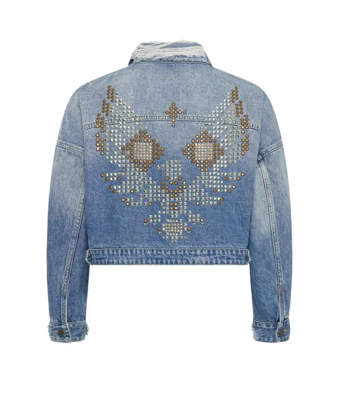 Women EAGLE STUDDED CROPPED DENIM JACKET One Teaspoon Jackets