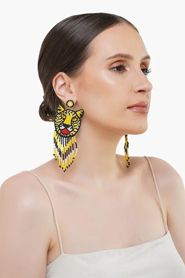 Women Earrings America and Beyond Tiger Beaded Earrings