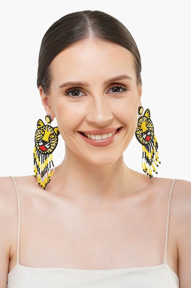 Women Earrings America and Beyond Tiger Beaded Earrings