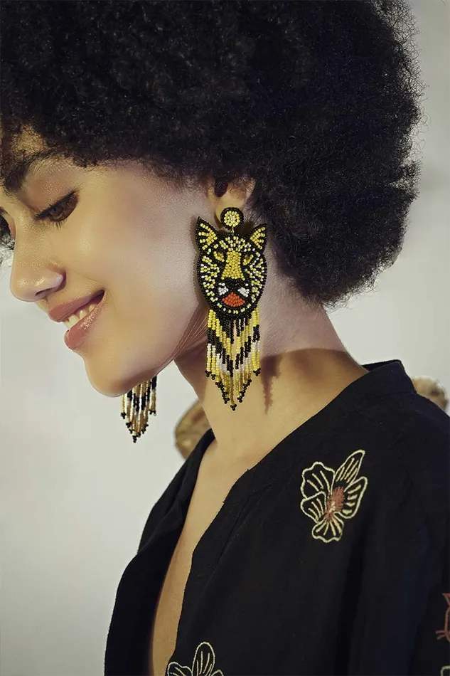 Women Earrings America and Beyond Tiger Beaded Earrings