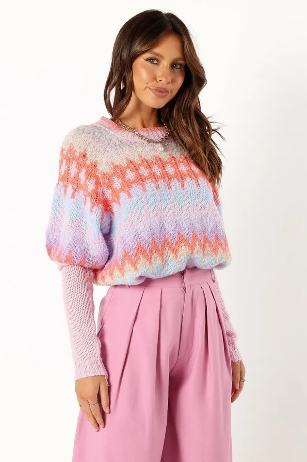 Women Emerson Fairisle Knit Sweater Coral Blue Sweaters Petal and Pup