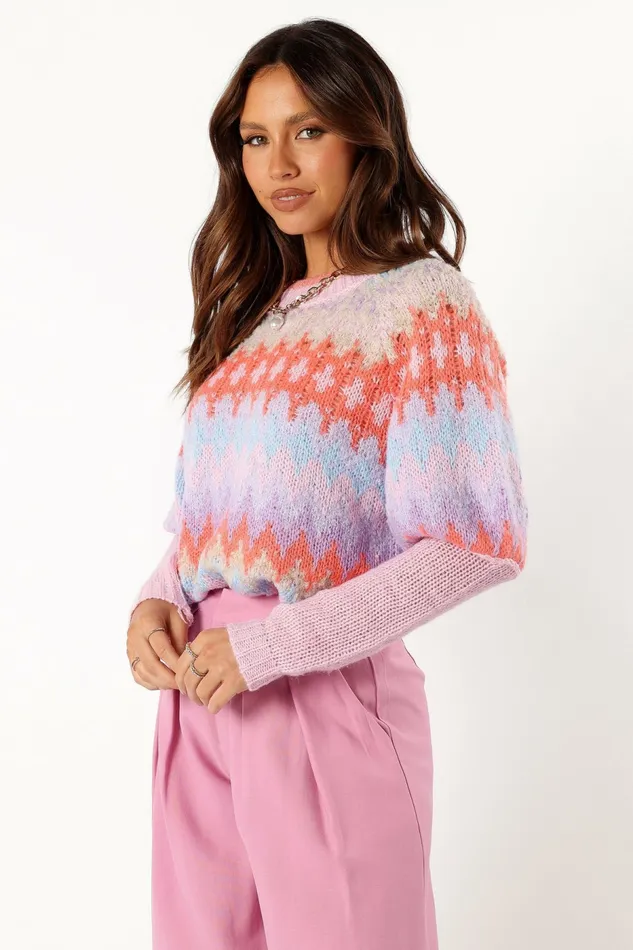Women Emerson Fairisle Knit Sweater Coral Blue Sweaters Petal and Pup