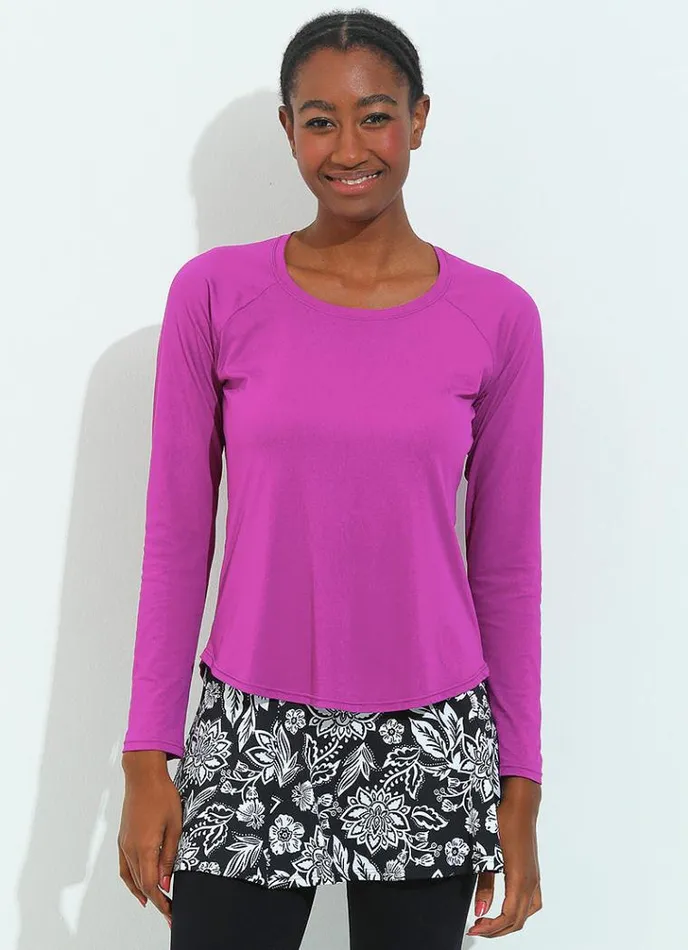 Women Endurance Top Magenta Dona Jo Long Sleeve Shirts