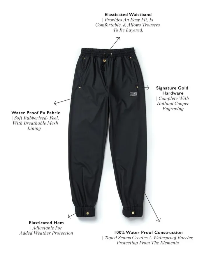 WomenEquestrian Trousers Holland Cooper Waterproof Rain Trouser Black