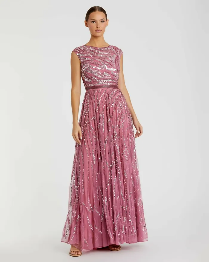 Women Evening Gowns Mac Duggal Cap Sleeve Embellished Evening Gown Plum