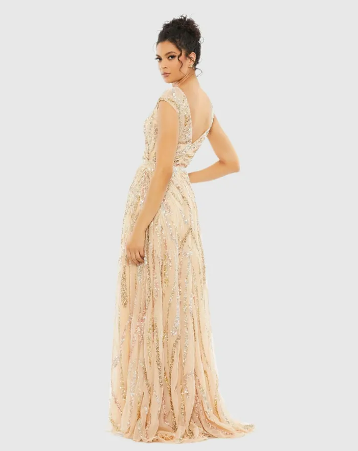 Women Evening Gowns Mac Duggal Cap Sleeve Embellished Evening Gown Plum