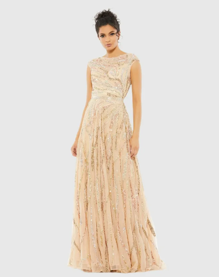 Women Evening Gowns Mac Duggal Cap Sleeve Embellished Evening Gown Plum