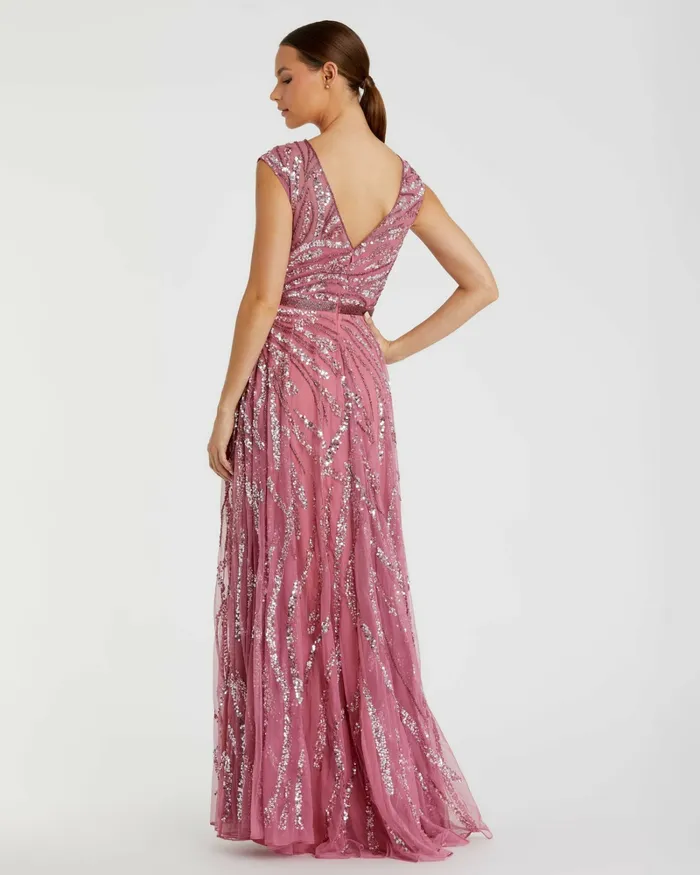 Women Evening Gowns Mac Duggal Cap Sleeve Embellished Evening Gown Plum