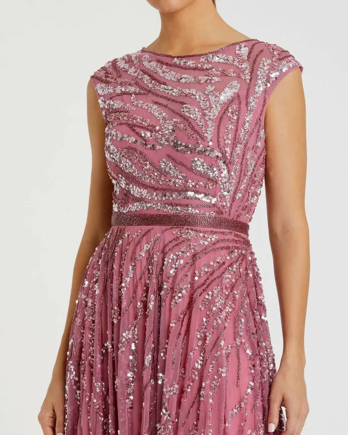 Women Evening Gowns Mac Duggal Cap Sleeve Embellished Evening Gown Plum