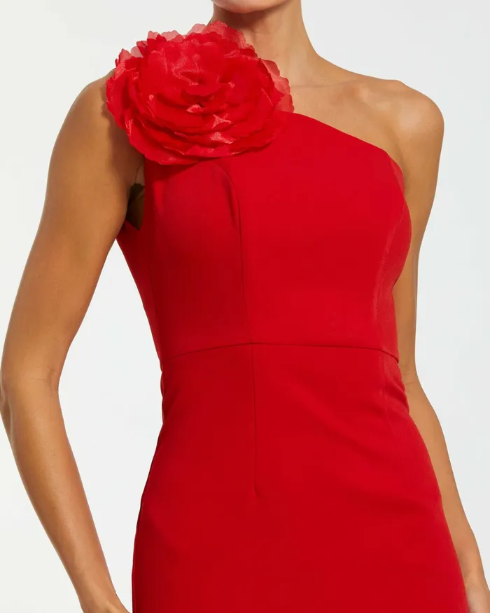 Women Every Day Dresses Mac Duggal Crepe One Shoulder Midi Dress With Flower Cherry