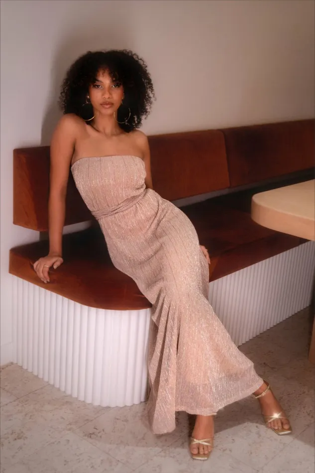 Women Farley Strapless Maxi Dress Rose Gold Stripe Strapless Dresses Petal and Pup
