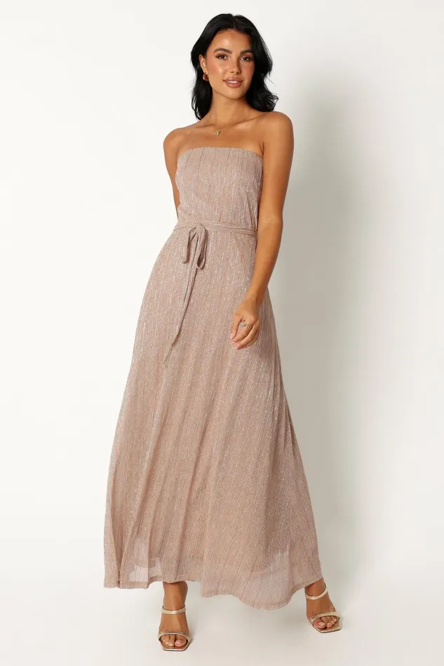 Women Farley Strapless Maxi Dress Rose Gold Stripe Strapless Dresses Petal and Pup