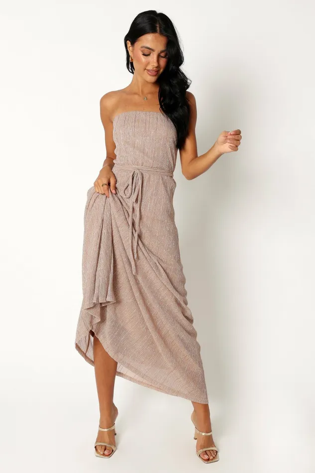Women Farley Strapless Maxi Dress Rose Gold Stripe Strapless Dresses Petal and Pup
