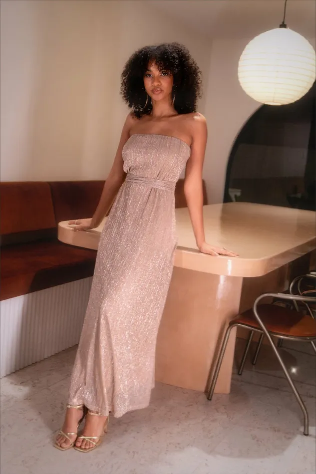 Women Farley Strapless Maxi Dress Rose Gold Stripe Strapless Dresses Petal and Pup