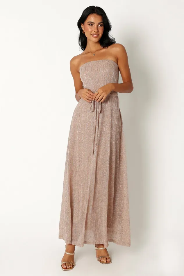 Women Farley Strapless Maxi Dress Rose Gold Stripe Strapless Dresses Petal and Pup