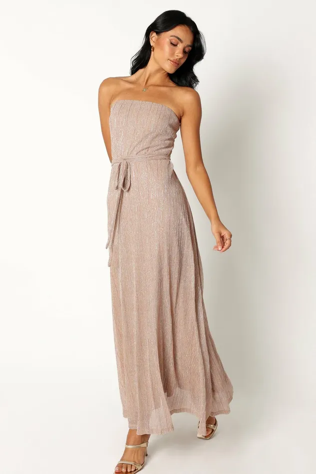Women Farley Strapless Maxi Dress Rose Gold Stripe Strapless Dresses Petal and Pup