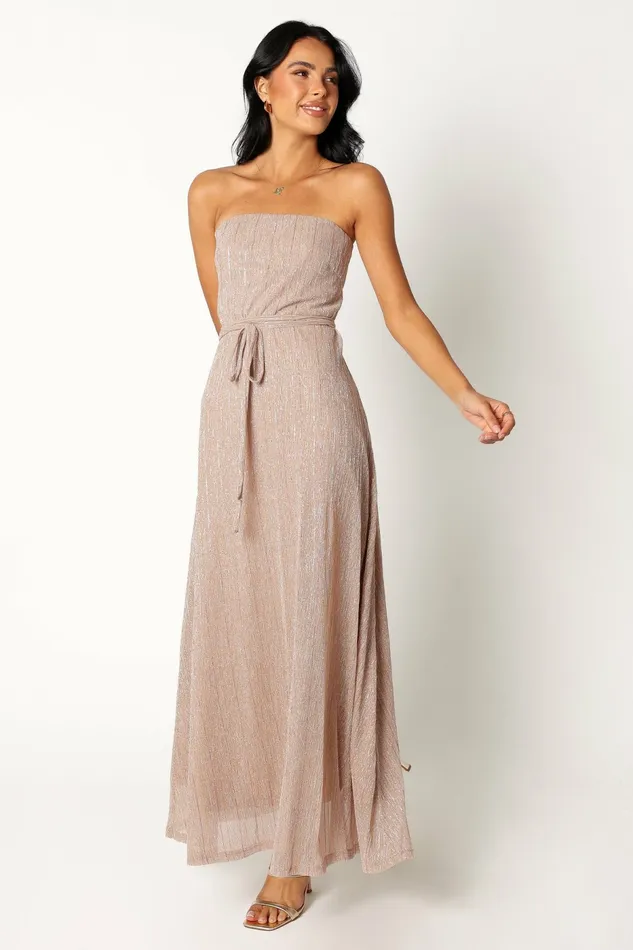 Women Farley Strapless Maxi Dress Rose Gold Stripe Strapless Dresses Petal and Pup