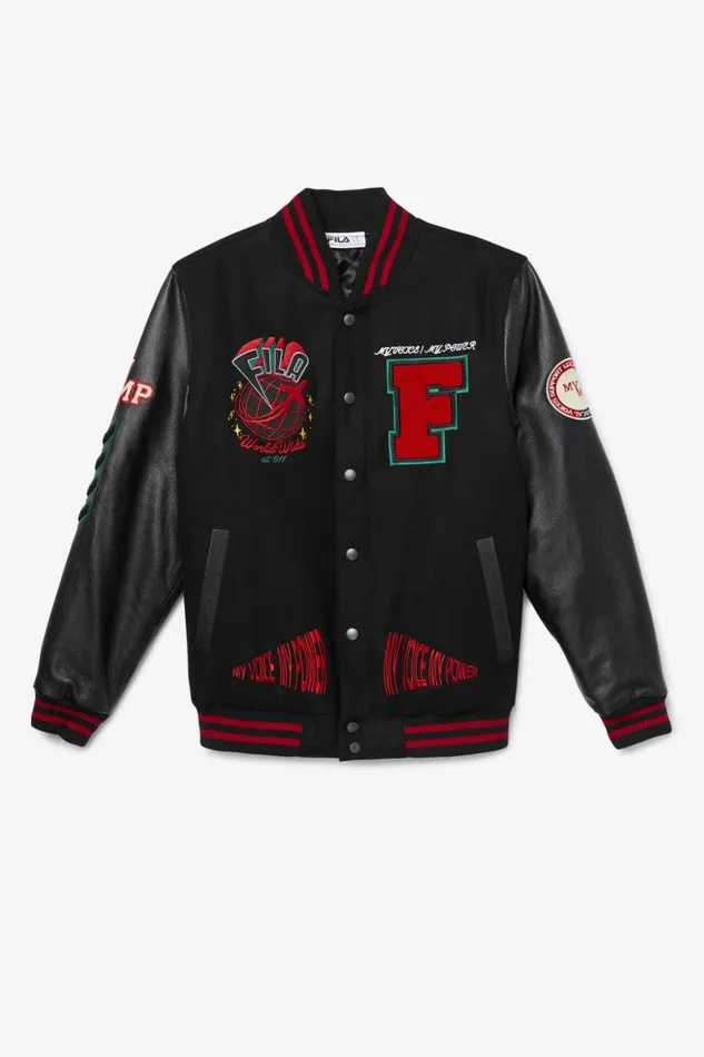 Women Fila Jackets and Outerwear Raddix Varsity Jacket Black Red Green