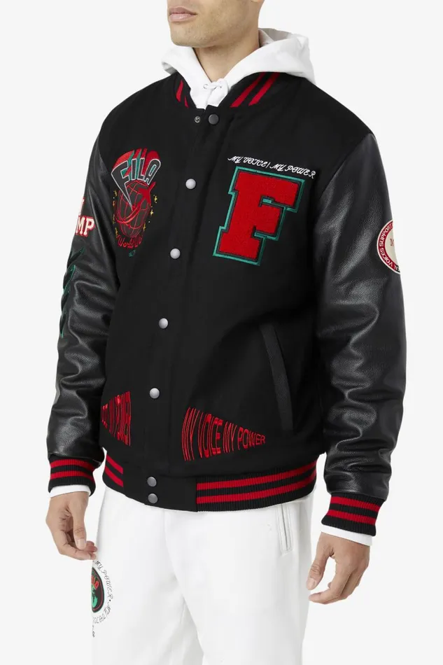 Women Fila Jackets and Outerwear Raddix Varsity Jacket Black Red Green
