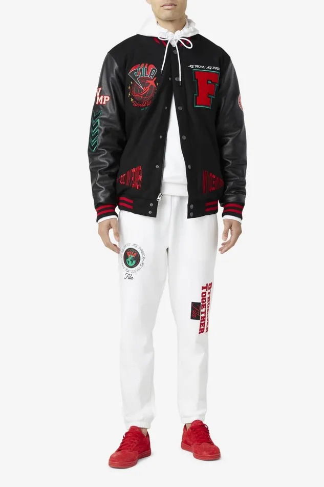 Women Fila Jackets and Outerwear Raddix Varsity Jacket Black Red Green