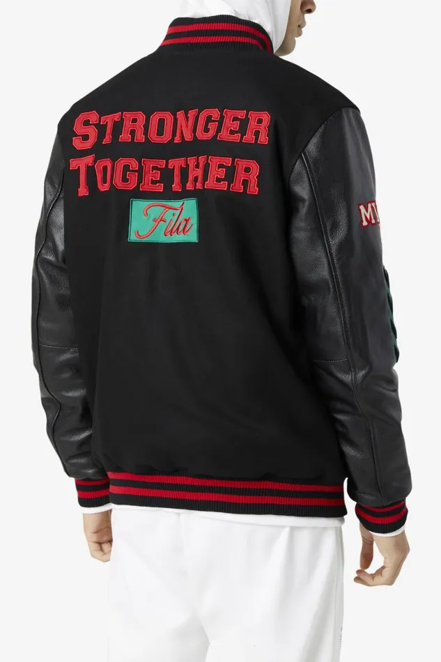 Women Fila Jackets and Outerwear Raddix Varsity Jacket Black Red Green
