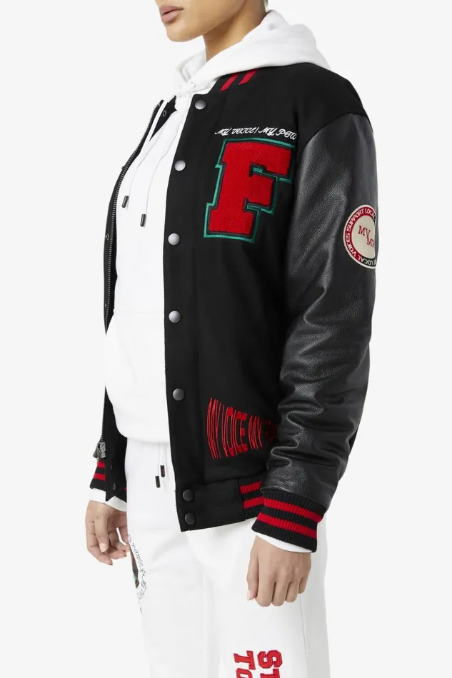 Women Fila Jackets and Outerwear Raddix Varsity Jacket Black Red Green