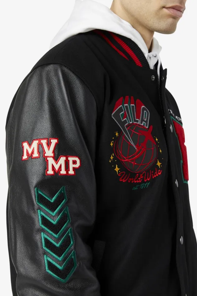 Women Fila Jackets and Outerwear Raddix Varsity Jacket Black Red Green