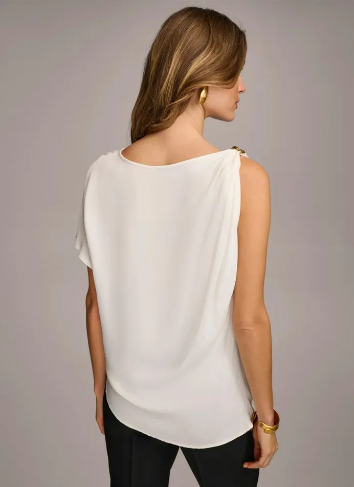 Women GATHERED HARDWARE SHOULDER TOP Cream Donna Karan New York Sweaters And Tops Women GATHERED HARDWARE SHOULDER TOP Cream Donna Karan New York Sweaters And Tops