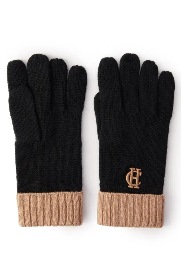 Women Gloves Holland Cooper Chelsea Logo Knitted Gloves Tan Black