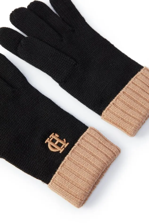 Women Gloves Holland Cooper Chelsea Logo Knitted Gloves Tan Black Women Gloves Holland Cooper Chelsea Logo Knitted Gloves Tan Black