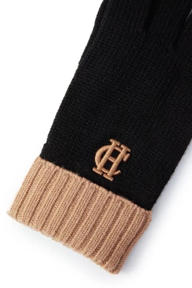 Women Gloves Holland Cooper Chelsea Logo Knitted Gloves Tan Black Women Gloves Holland Cooper Chelsea Logo Knitted Gloves Tan Black