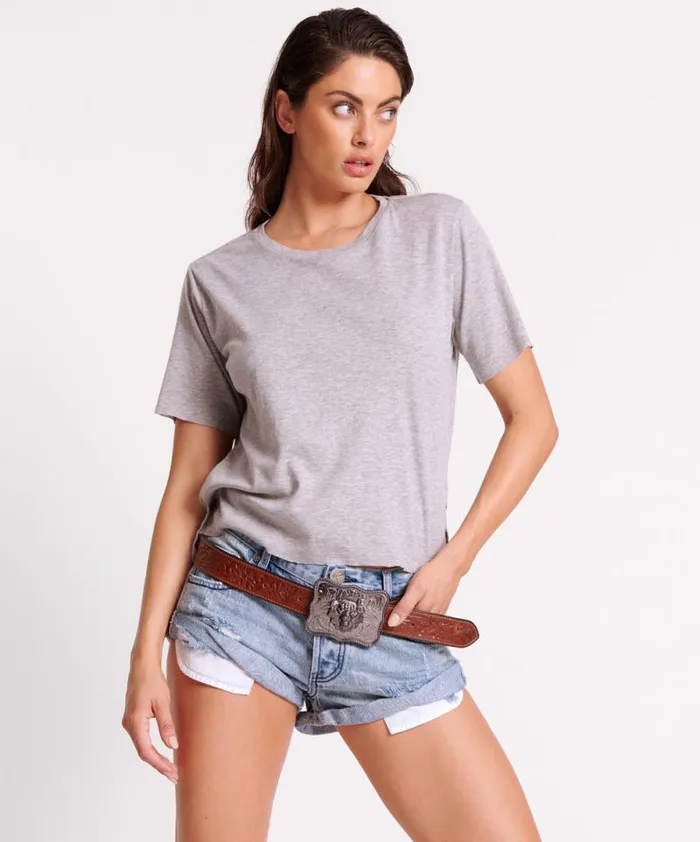Women GREY MARLE LUCKY 8 BOYFRIEND TEE One Teaspoon Tees and Tanks