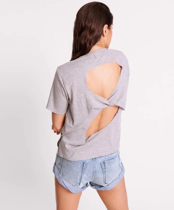 Women GREY MARLE LUCKY 8 BOYFRIEND TEE One Teaspoon Tees and Tanks