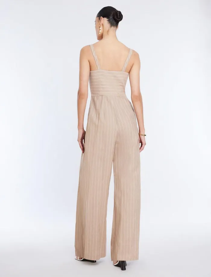 Women Hadie Linen Keyhole Jumpsuit Khakiwhite BCBG Dresses Women Hadie Linen Keyhole Jumpsuit Khakiwhite BCBG Dresses