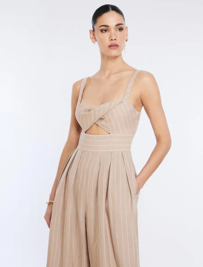 Women Hadie Linen Keyhole Jumpsuit Khakiwhite BCBG Dresses Women Hadie Linen Keyhole Jumpsuit Khakiwhite BCBG Dresses