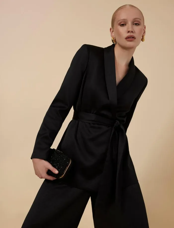 Women Harrison Satin Blazer Black BCBG Jackets and Blazers