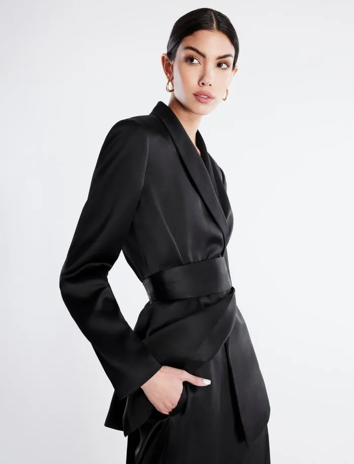 Women Harrison Satin Blazer Black BCBG Jackets and Blazers Women Harrison Satin Blazer Black BCBG Jackets and Blazers
