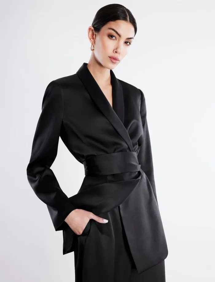 Women Harrison Satin Blazer Black BCBG Jackets and Blazers Women Harrison Satin Blazer Black BCBG Jackets and Blazers