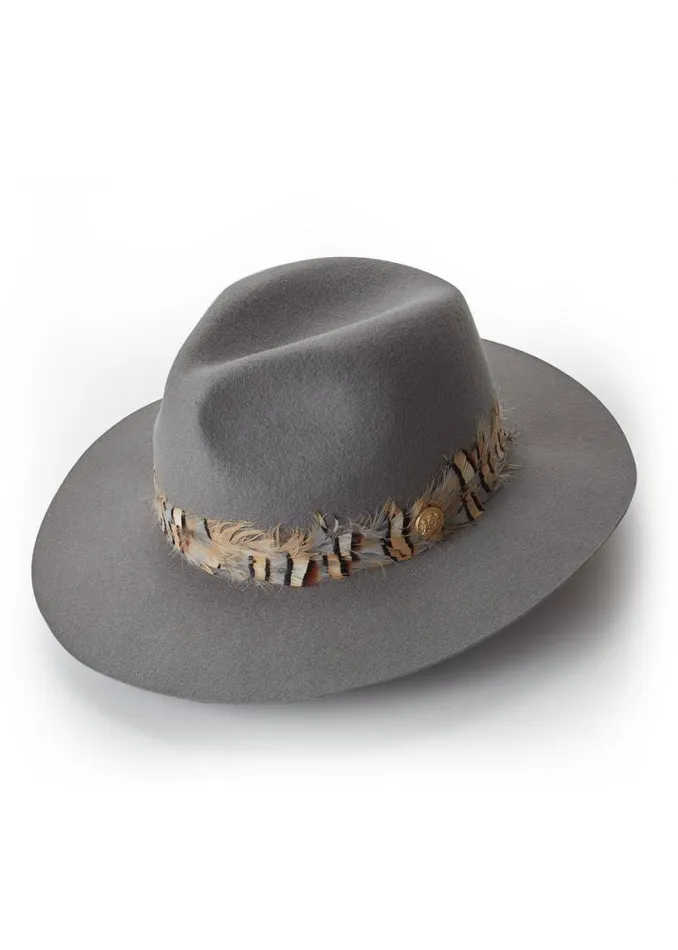 Women Hats and Headbands Holland Cooper Trilby Hat Double Feather Band Light Grey Women Hats and Headbands Holland Cooper Trilby Hat Double Feather Band Light Grey
