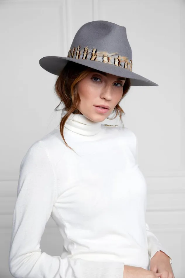 Women Hats and Headbands Holland Cooper Trilby Hat Double Feather Band Light Grey Women Hats and Headbands Holland Cooper Trilby Hat Double Feather Band Light Grey