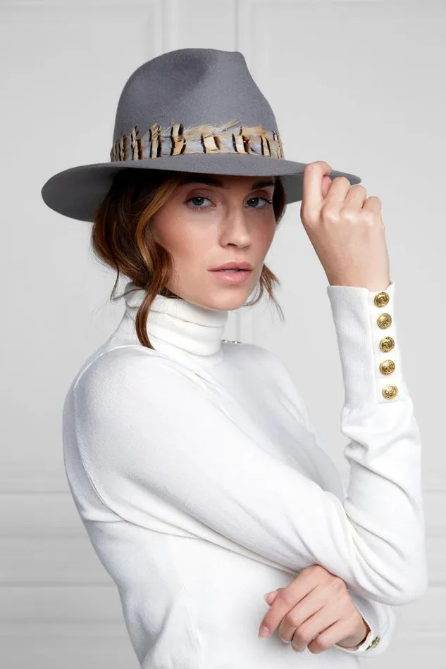 Women Hats and Headbands Holland Cooper Trilby Hat Double Feather Band Light Grey Women Hats and Headbands Holland Cooper Trilby Hat Double Feather Band Light Grey