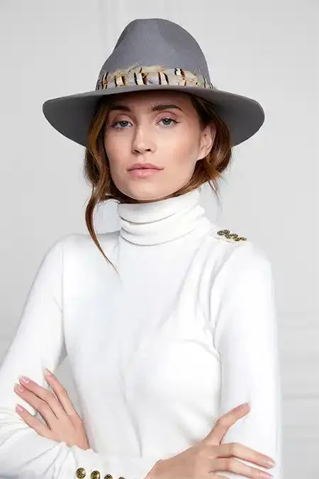 Women Hats and Headbands Holland Cooper Trilby Hat Double Feather Band Light Grey Women Hats and Headbands Holland Cooper Trilby Hat Double Feather Band Light Grey