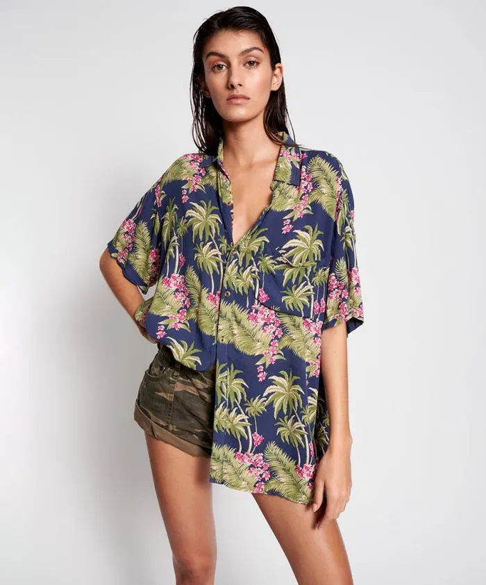 Women HAWAIIAN SHIRT BLUE One Teaspoon Shirts