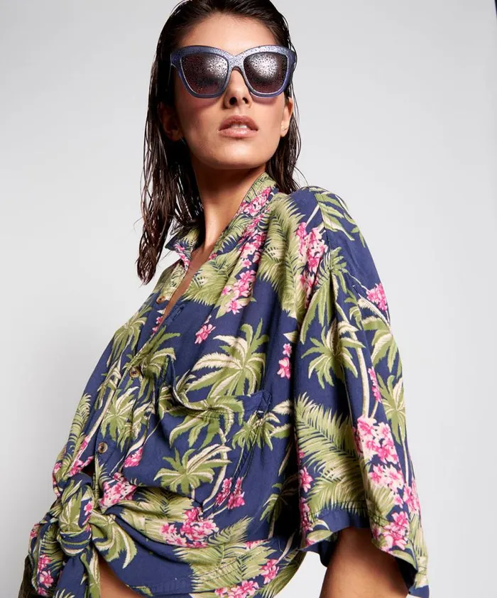 Women HAWAIIAN SHIRT BLUE One Teaspoon Shirts Women HAWAIIAN SHIRT BLUE One Teaspoon Shirts