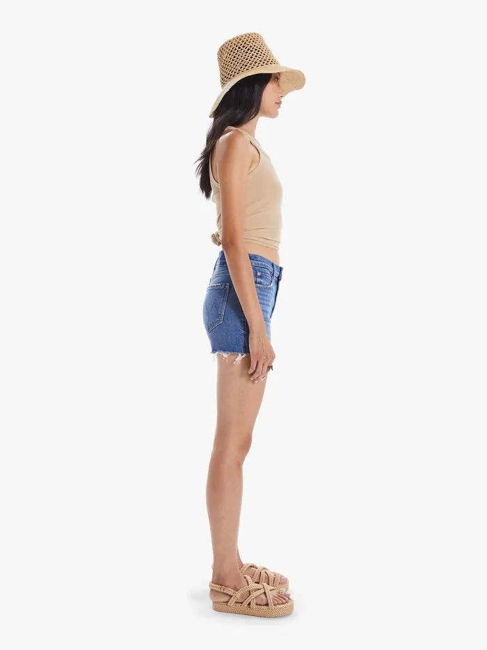 Women High Rise Mother Denim The Dutchie Short Fray Medium Blue